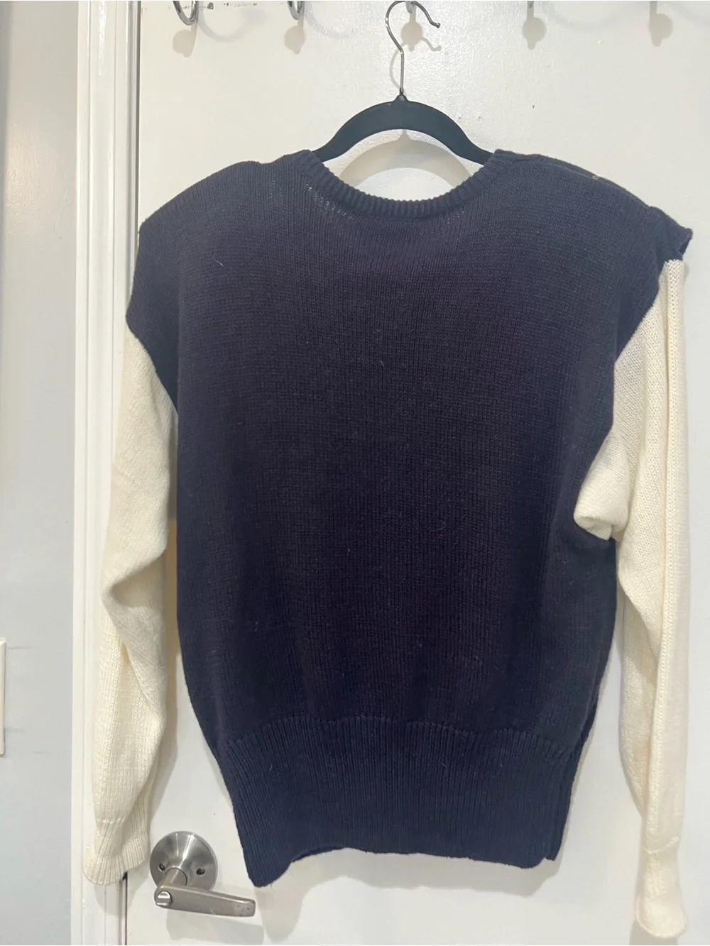 Nautical Flag Embroidered Knit Sweater - Navy